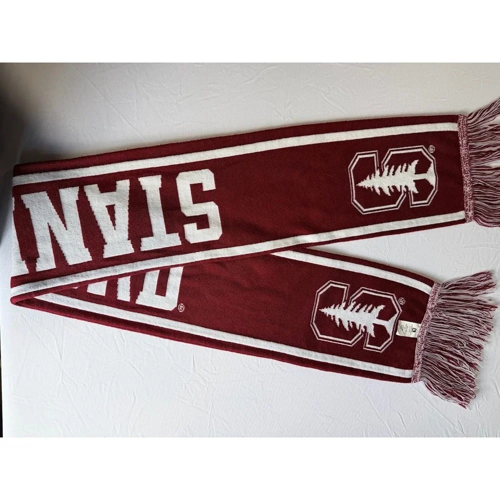Stanford University Cardinal Scarf Burgundy White Knit Block S Tree Logo Fringe